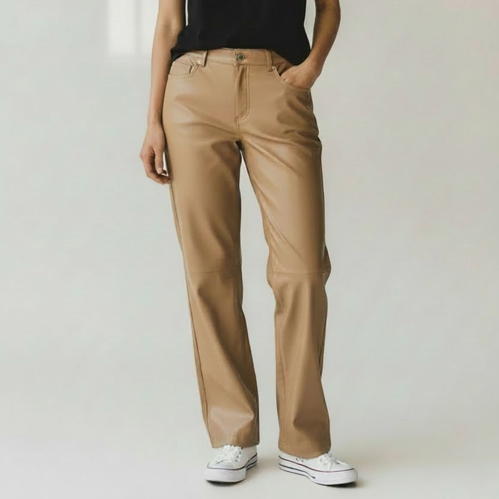 SPANX Toffee Faux Leather Slim Straight Pant XL NWT
